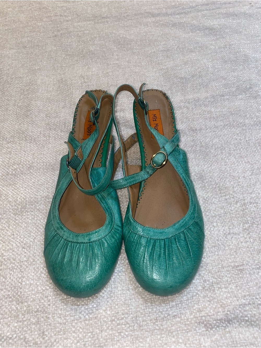 Miz Mooz Teal Leather Mary Jane Heels Size 8.5 Vintage Inspired